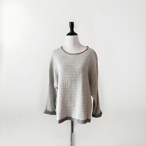 Comfy USA Gray White Striped Tunic Size Large L Boxy Coastal Lagom Lagenlook